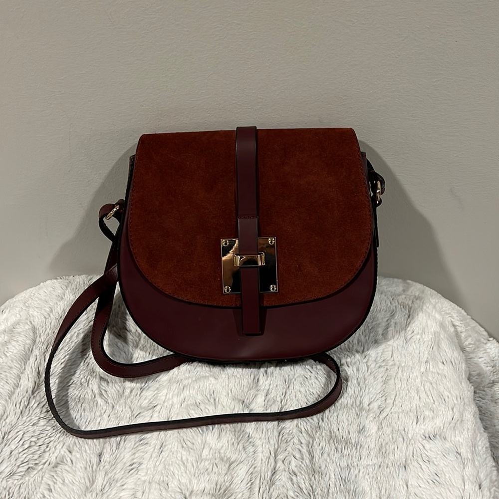 Burgundy Leather and Suede Crossbody